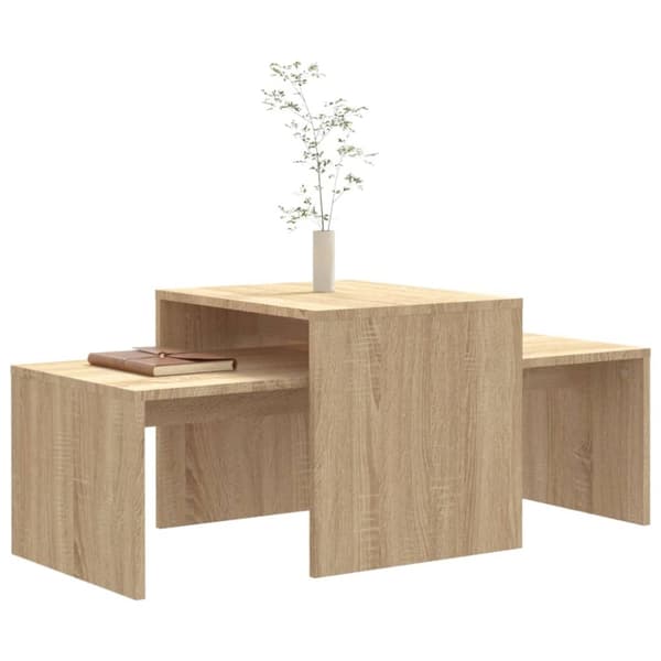 The Living Store sofabordssæt 100x48x40 cm konstrueret træ sonoma-eg - Sofaborde