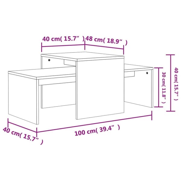 The Living Store sofabordssæt 100x48x40 cm konstrueret træ sonoma-eg - Sofaborde