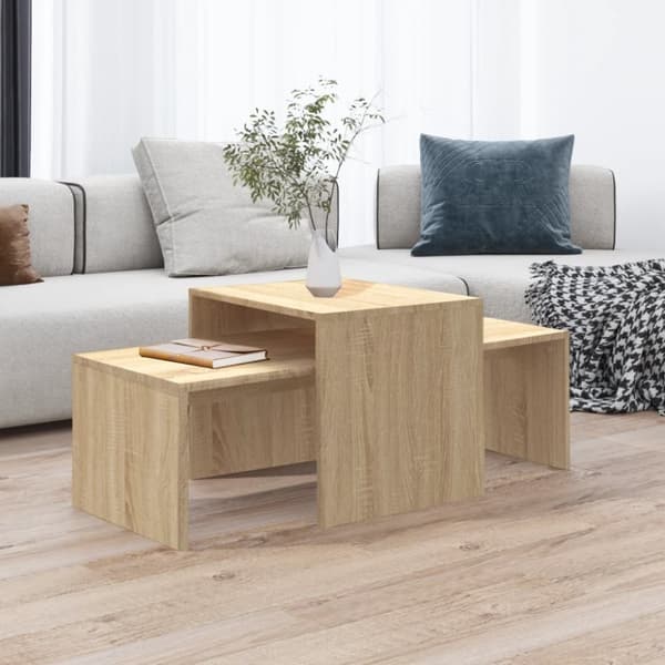 The Living Store sofabordssæt 100x48x40 cm konstrueret træ sonoma-eg - Sofaborde