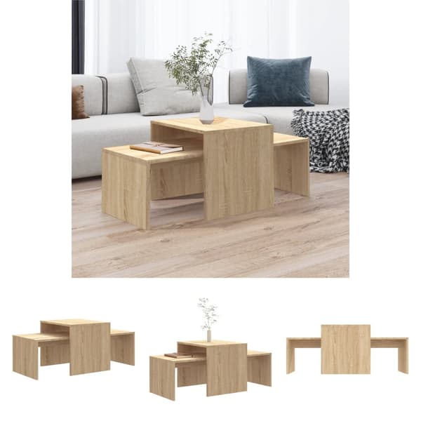 The Living Store sofabordssæt 100x48x40 cm konstrueret træ sonoma-eg -  Sofaborde