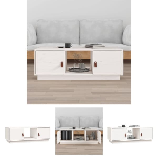 The Living Store sofabord 100x50x35 cm massivt fyrretræ hvid -  Sofaborde