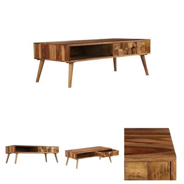 The Living Store sofabord i massivt sheeshamtræ med honningfarvet finish 110 x 50 x 37 cm -  Sofaborde
