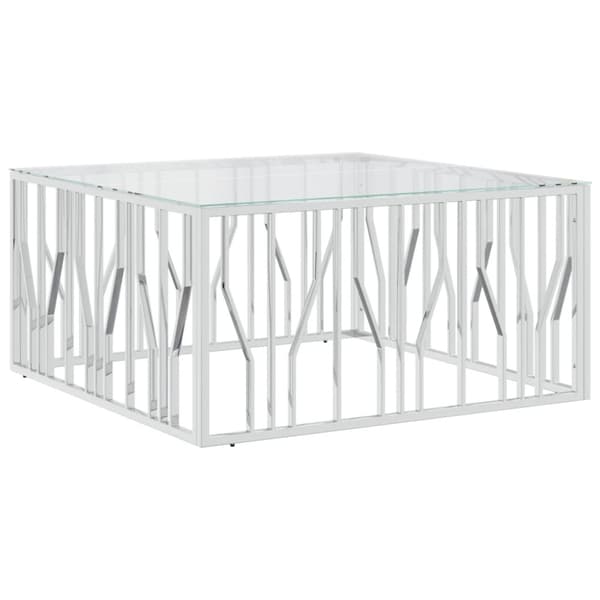 The Living Store Soffbord 100x100x50 cm rostfritt stål och glas - Soffbord