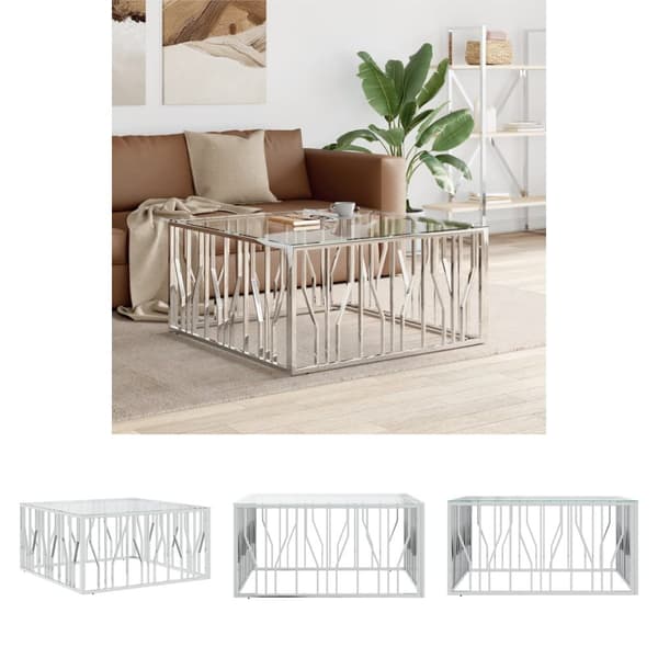 The Living Store Soffbord 100x100x50 cm rostfritt stål och glas - Soffbord