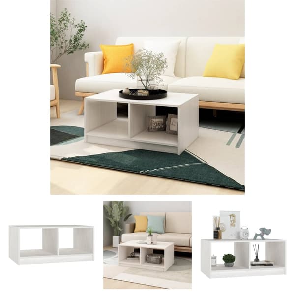 The Living Store sofabord 75x50x33 cm massivt fyrretræ hvid -  Sofaborde