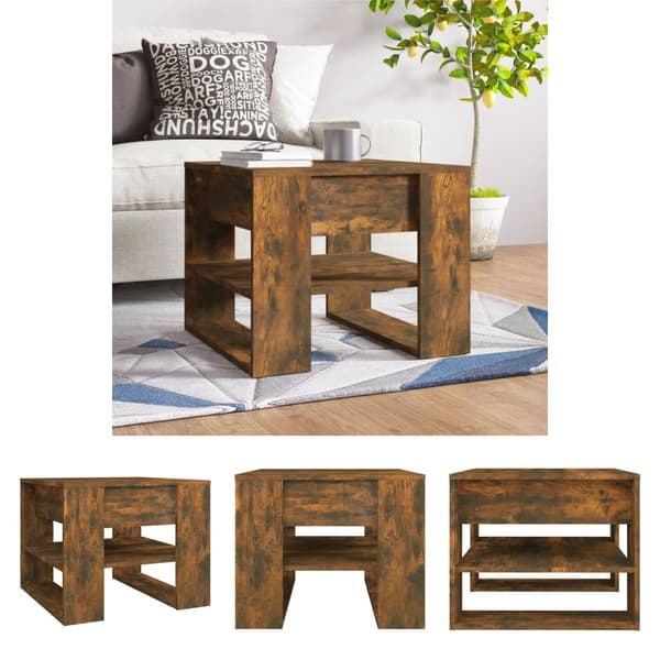 The Living Store sofabord 55,5x55x45 cm konstrueret træ røget egetræsfarve -  Sofaborde