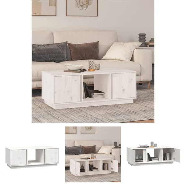 The Living Store sofabord 110x50x40 cm massivt fyrretræ hvid -  Sofaborde