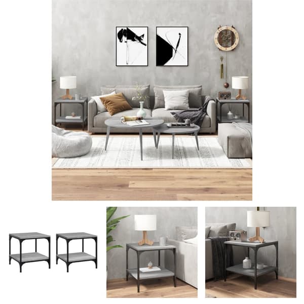 The Living Store sideborde 2 stk. 40x40x40 cm konstrueret træ grå sonoma-eg - Sofaborde