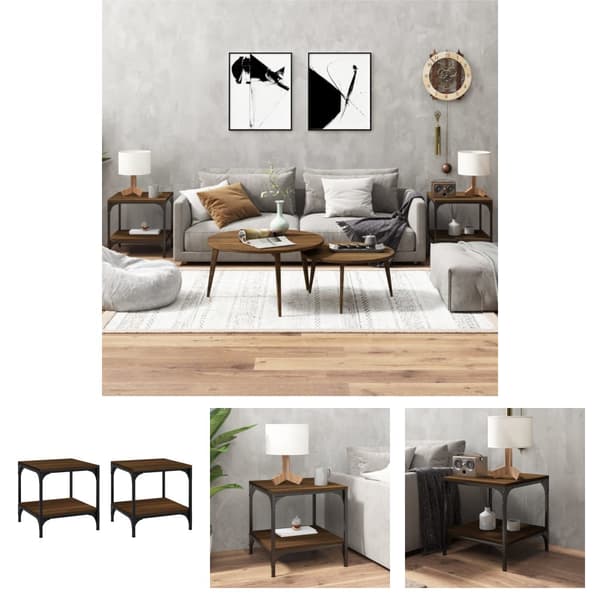 The Living Store sideborde 2 stk. 40x40x40 cm konstrueret træ brun egetræsfarve -  Sofaborde