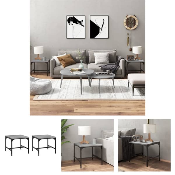 The Living Store sideborde 2 stk. 40x40x35 cm konstrueret træ grå sonoma-eg -  Sofaborde