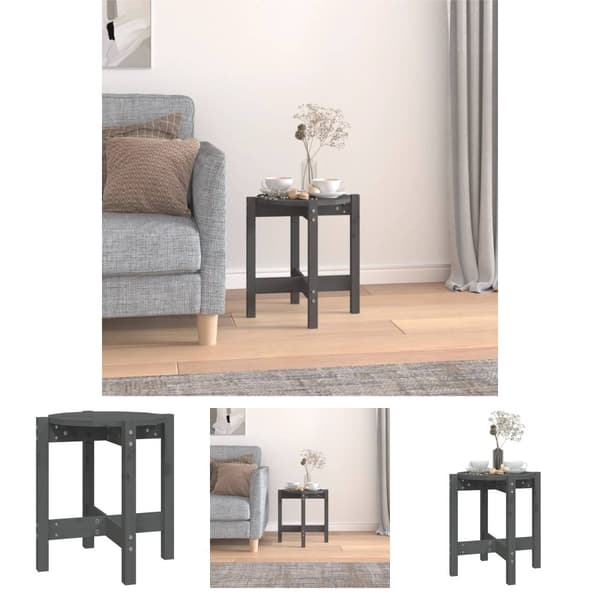 The Living Store Soffbord grå Ø 42,5x45 cm massiv furu -  Soffbord