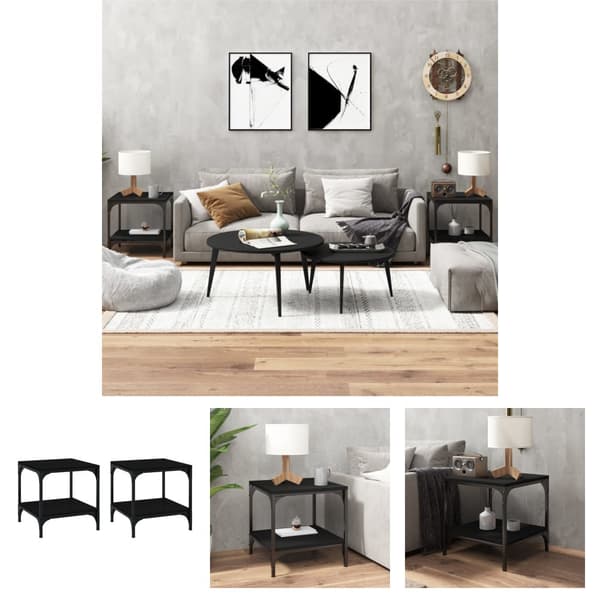 The Living Store sideborde 2 stk. 40x40x40 cm konstrueret træ sort -  Sofaborde
