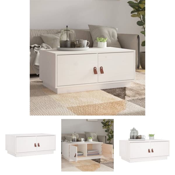 The Living Store Soffbord vit 80x50x35 cm massiv furu -  Soffbord