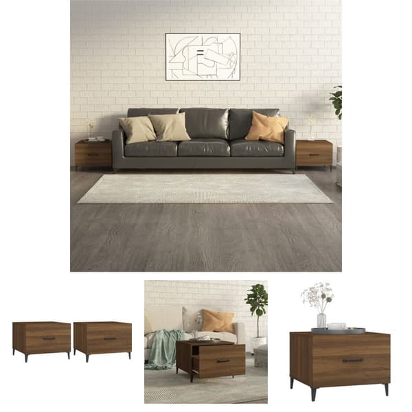 The Living Store sofaborde med metalben 2 stk. 50x50x40 cm brun egetræsfarve - Sofaborde