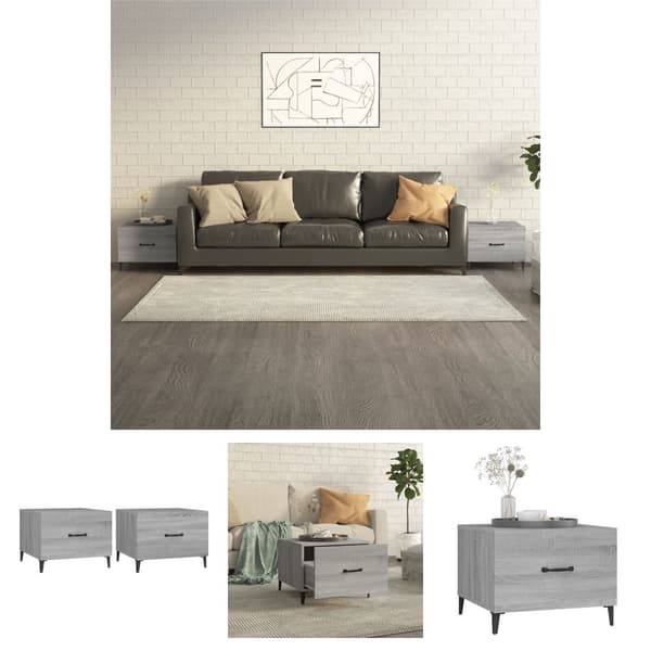 The Living Store sofaborde med metalben 2 stk. 50x50x40 cm grå sonoma-eg -  Sofaborde