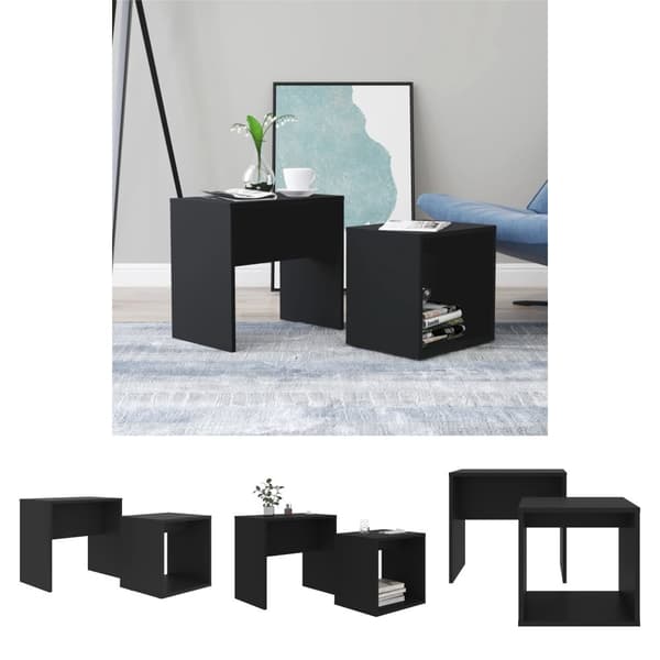 The Living Store sofabordssæt 48x30x45 cm konstrueret træ sort - Sofaborde