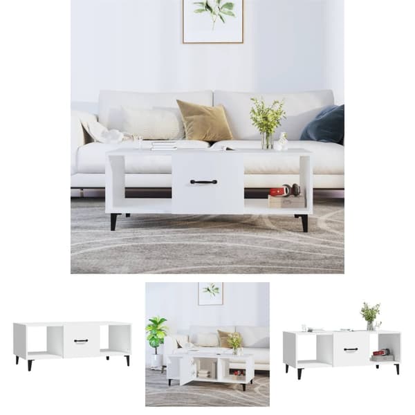 The Living Store Soffbord vit 102x50x40 cm konstruerat trä - Soffbord