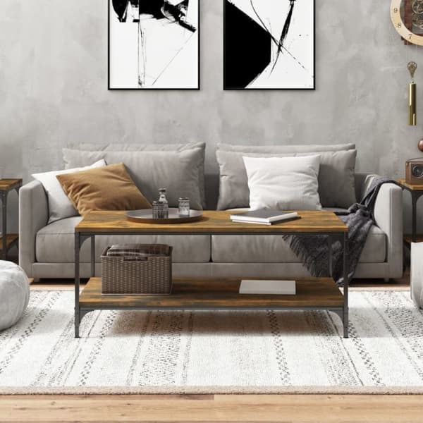 The Living Store sofabord 100x50x40 cm konstrueret træ røget egetræsfarve - Sofaborde