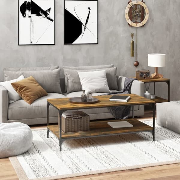 The Living Store sofabord 100x50x40 cm konstrueret træ røget egetræsfarve - Sofaborde