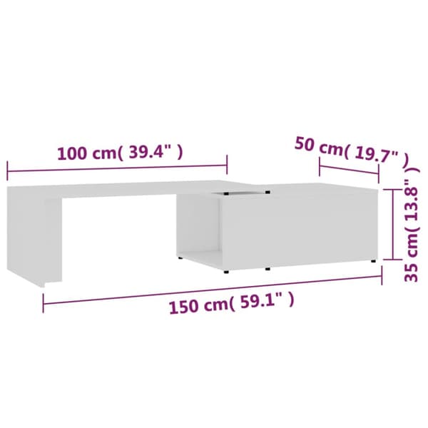 The Living Store Soffbord vit 150x50x35 cm konstruerat trä - Soffbord