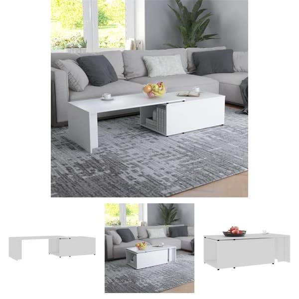 The Living Store Soffbord vit 150x50x35 cm konstruerat trä -  Soffbord