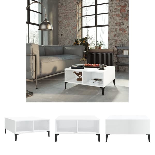 The Living Store Soffbord vit högglans 60x60x30 cm spånskiva -  Soffbord