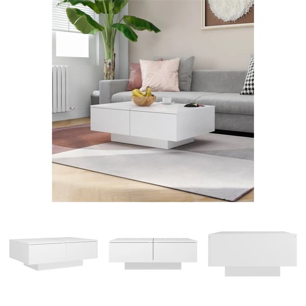 The Living Store sofabord 90x60x31 cm konstrueret træ hvid -  Sofaborde