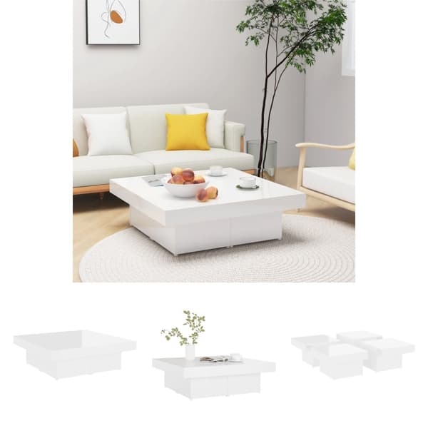The Living Store Soffbord vit högglans 90x90x28 cm konstruerat trä - Soffbord