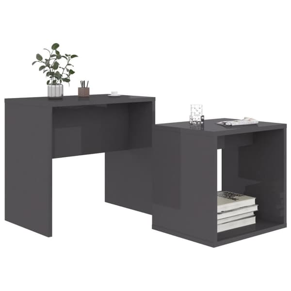 The Living Store Soffbord set grå högglans 48x30x45 cm konstruerat trä - Soffbord
