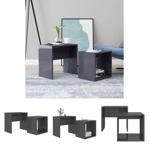 The Living Store Soffbord set grå högglans 48x30x45 cm konstruerat trä - Soffbord