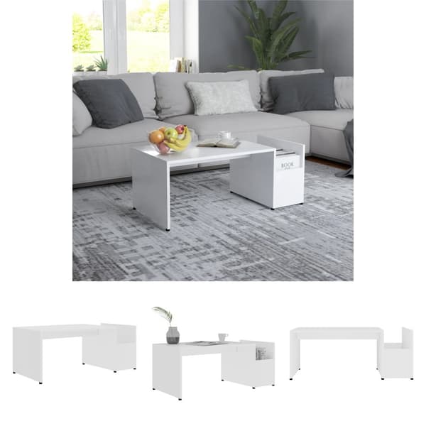 The Living Store sofabord 90x45x35 cm konstrueret træ hvid -  Sofaborde