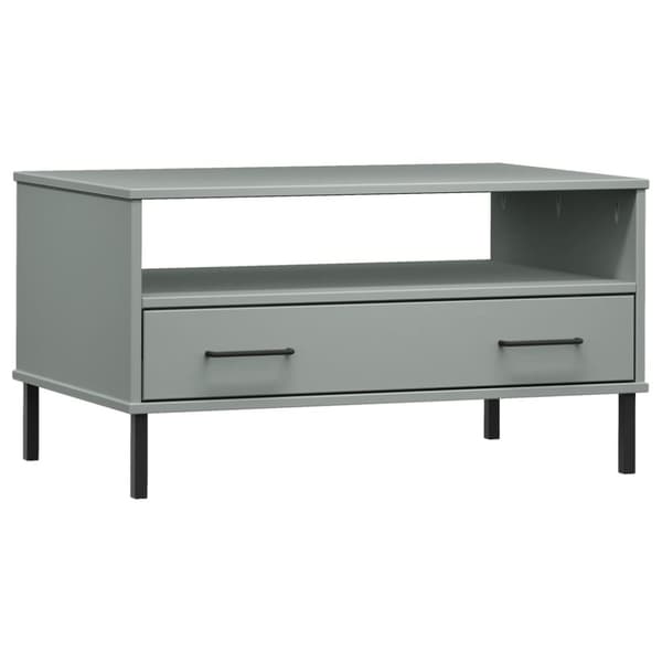 The Living Store sofabord med metalben OSLO 85x50x45 cm massivt træ grå -  Sofaborde