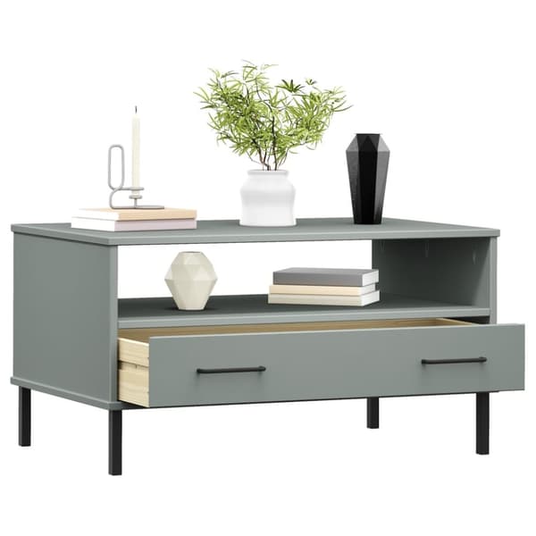 The Living Store sofabord med metalben OSLO 85x50x45 cm massivt træ grå -  Sofaborde