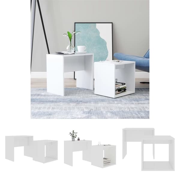 The Living Store sofabordssæt 48x30x45 cm konstrueret træ hvid -  Sofaborde