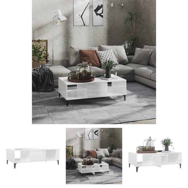 The Living Store Soffbord vit högglans 103,5x60x35 cm spånskiva -  Soffbord