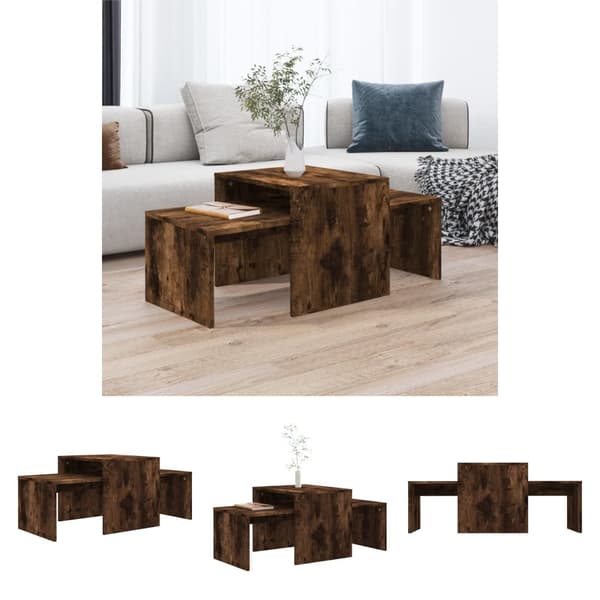 The Living Store sofaborde 3 dele 100x48x40 cm konstrueret træ røget egetræ -  Sofaborde