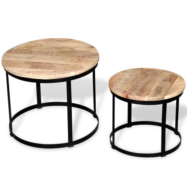 The Living Store sofabord i to dele råt mangotræ rundt 40 cm/50 cm -  Sofaborde