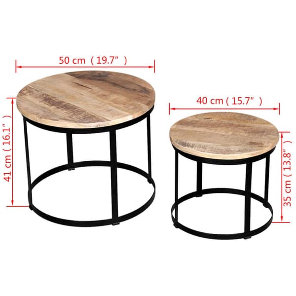 The Living Store sofabord i to dele råt mangotræ rundt 40 cm/50 cm -  Sofaborde