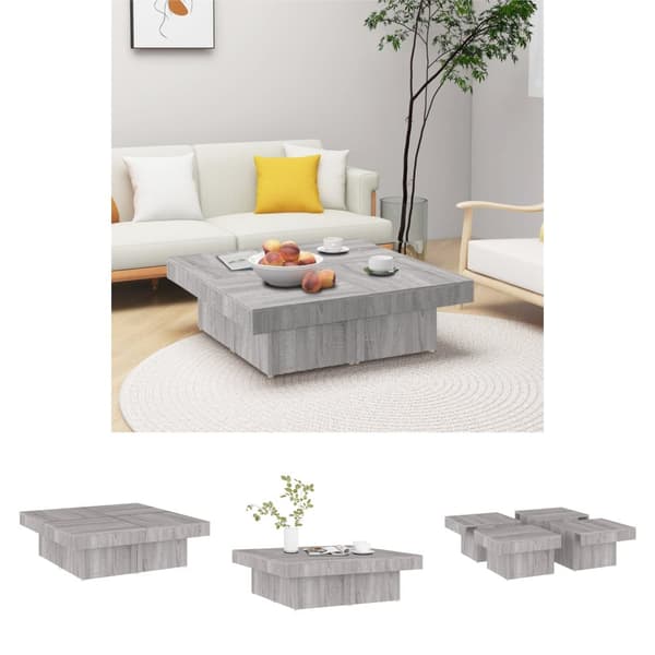 The Living Store sofabord 90x90x28 cm konstrueret træ grå sonoma-eg - Sofaborde