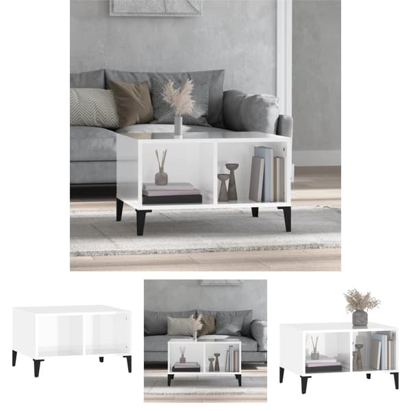 The Living Store Soffbord vit högglans 60x50x36,5 cm konstruerat trä -  Soffbord