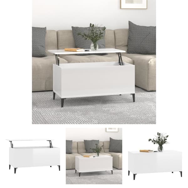 The Living Store sofabord 90x44,5x45 cm konstrueret træ hvid højglans -  Sofaborde