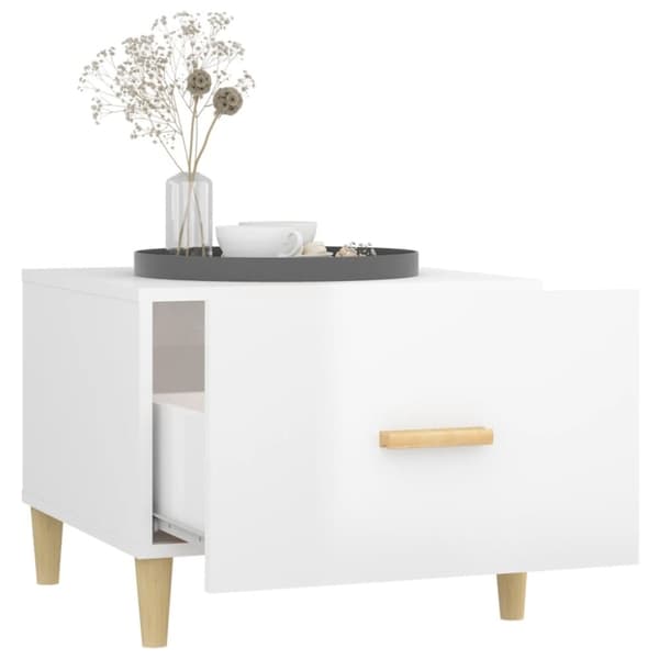 The Living Store sofabord 50x50x40 cm konstrueret træ hvid højglans - Sofaborde