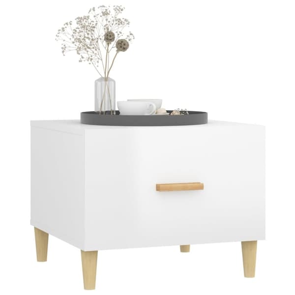 The Living Store sofabord 50x50x40 cm konstrueret træ hvid højglans - Sofaborde