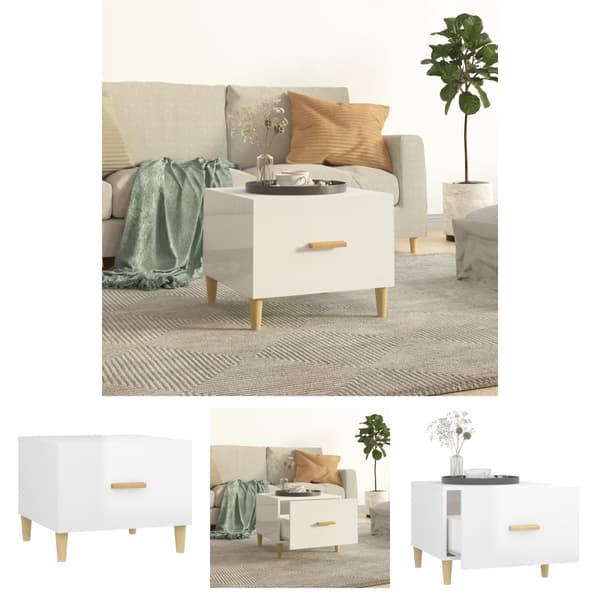 The Living Store sofabord 50x50x40 cm konstrueret træ hvid højglans -  Sofaborde