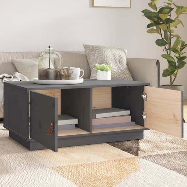 The Living Store Soffbord grå 80x50x35 cm massiv furu -  Soffbord