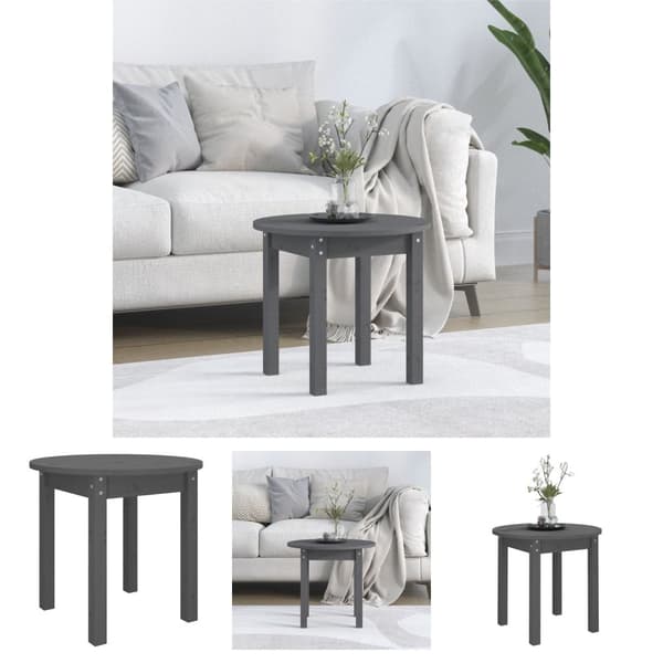 The Living Store sofabord Ø 45x40 cm massivt fyrretræ grå -  Sofaborde