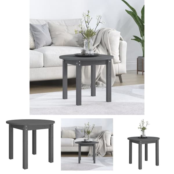 The Living Store sofabord Ø 55x45 cm massivt fyrretræ grå - Sofaborde