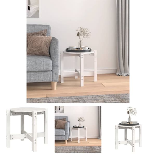 The Living Store sofabord Ø 52,5x45 cm massivt fyrretræ hvid -  Sofaborde