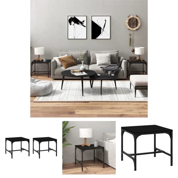 The Living Store sideborde 2 stk. 40x40x35 cm konstrueret træ sort - Sofaborde