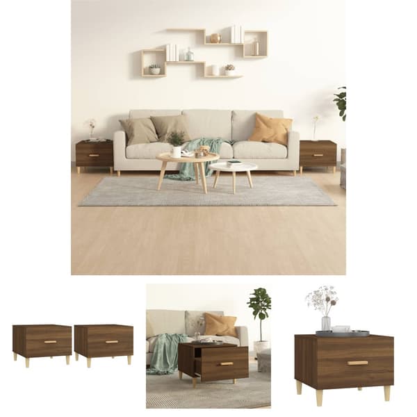 The Living Store Soffbord 2 st brun ek 50x50x40 cm konstruerat trä - Soffbord